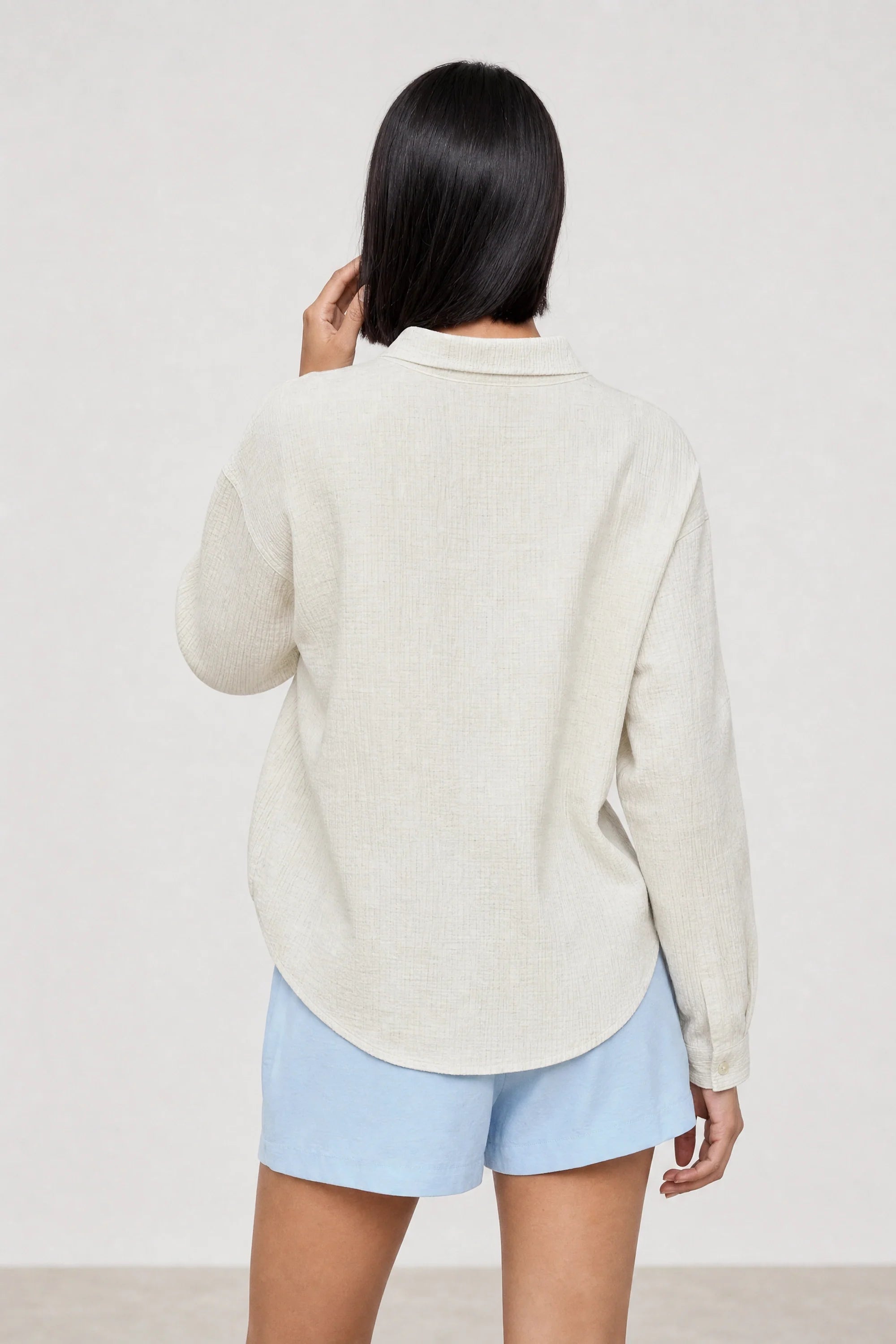 Light beige gauzy linen blend shirt