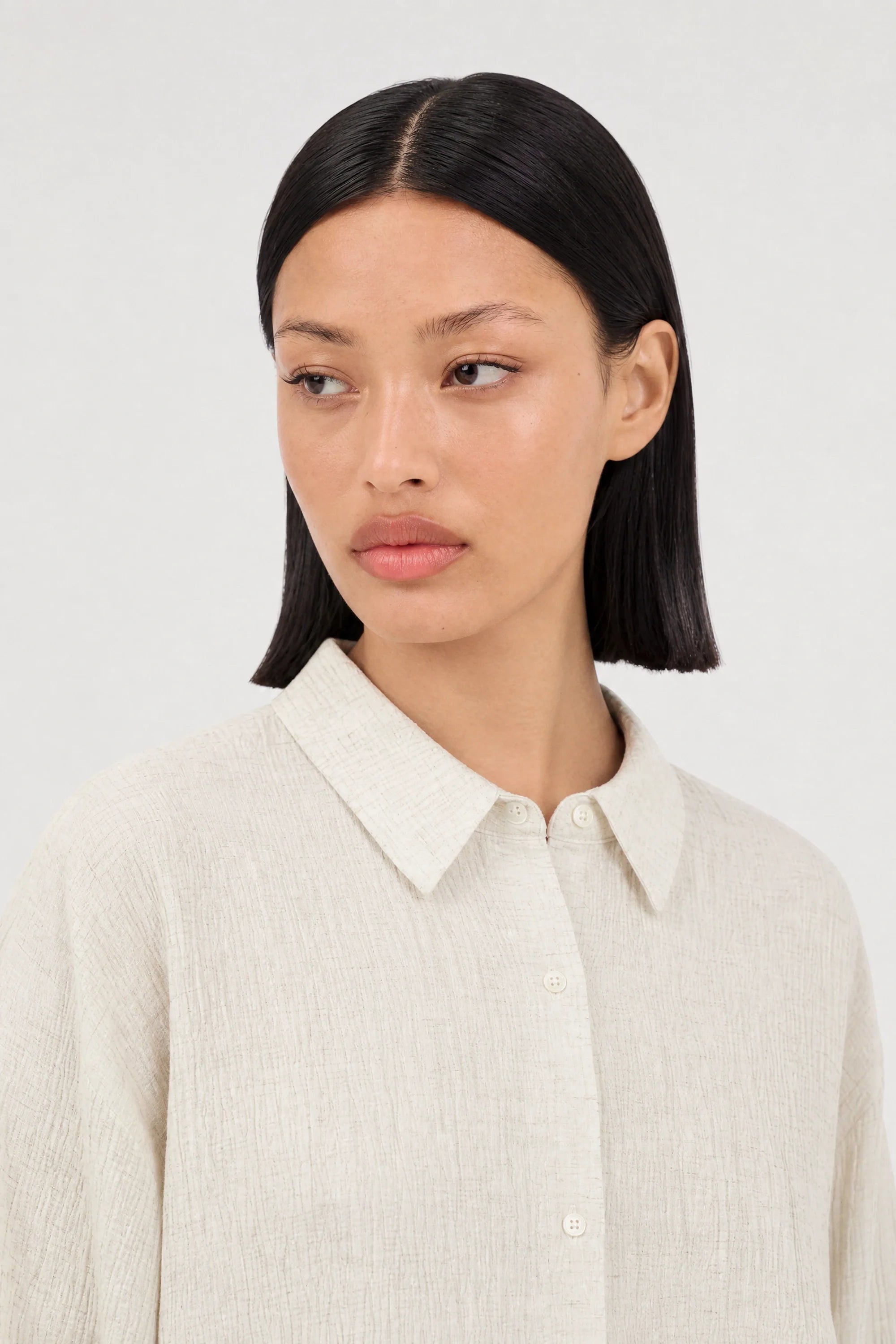 Light beige gauzy linen blend shirt