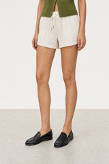Light beige gauzy linen blend shorts