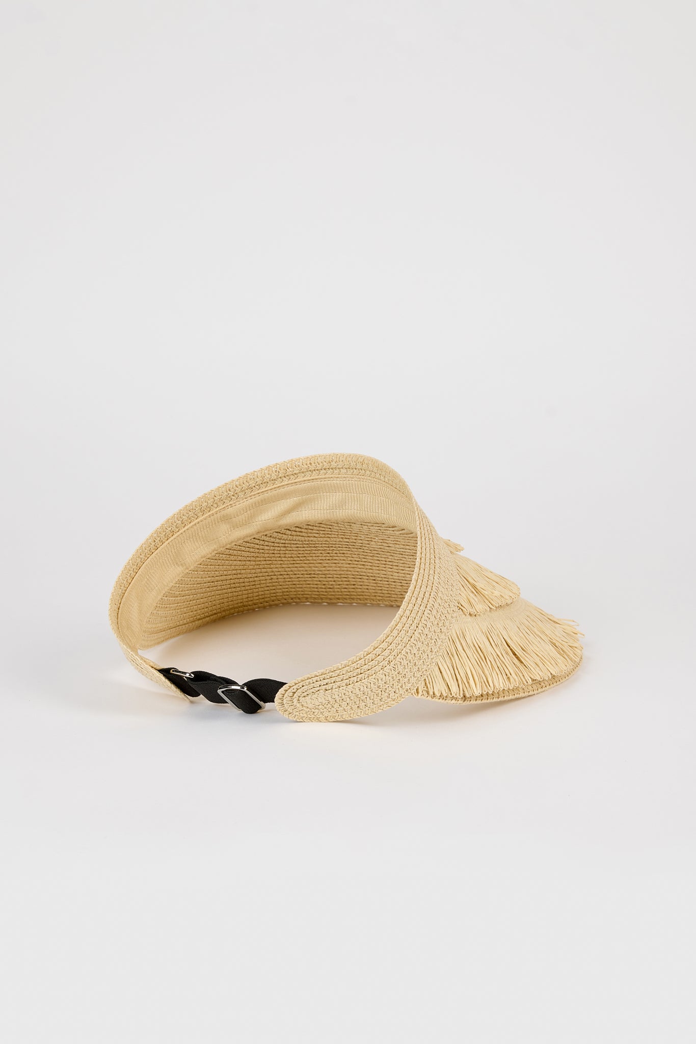 Light beige tiered straw sun visor