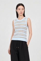 Light blue and brown lined stripe knit vest