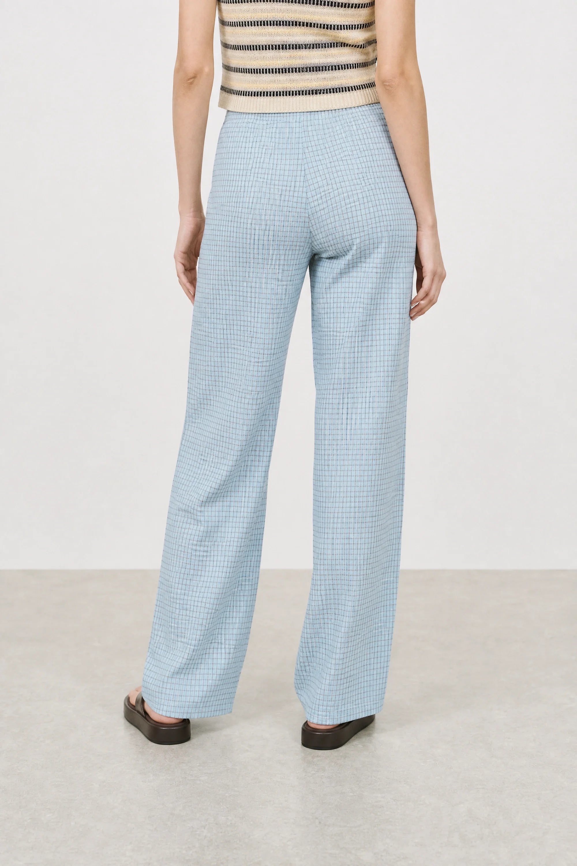 Light blue checked drawstring trousers