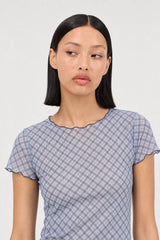 Lilac and black tiny diagonal checked sheer tee