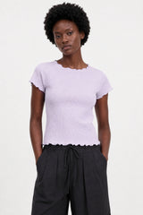 Lilac bubble texture mock neck short sleeve top