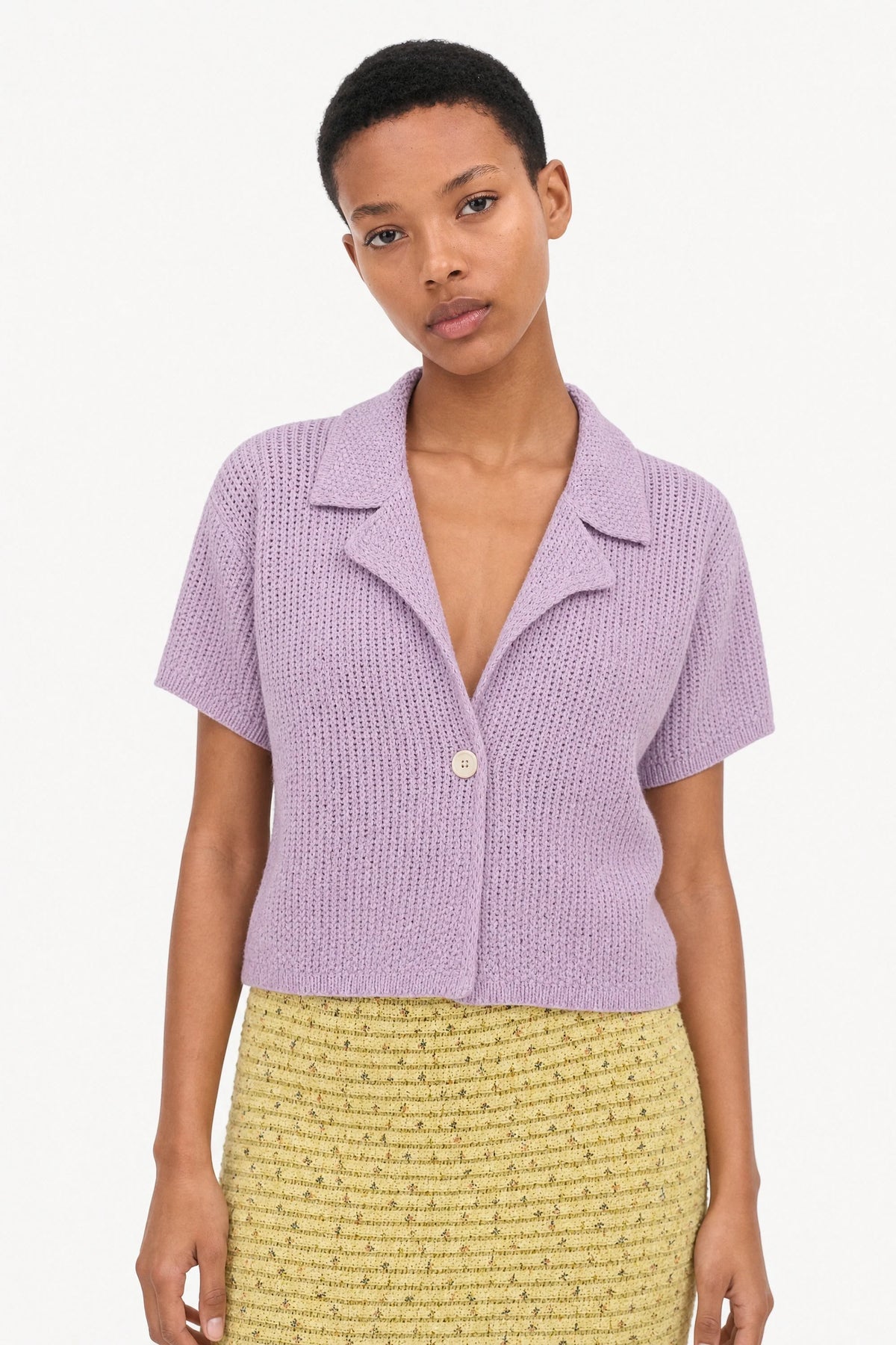 Lilac linen blend short sleeved cardigan