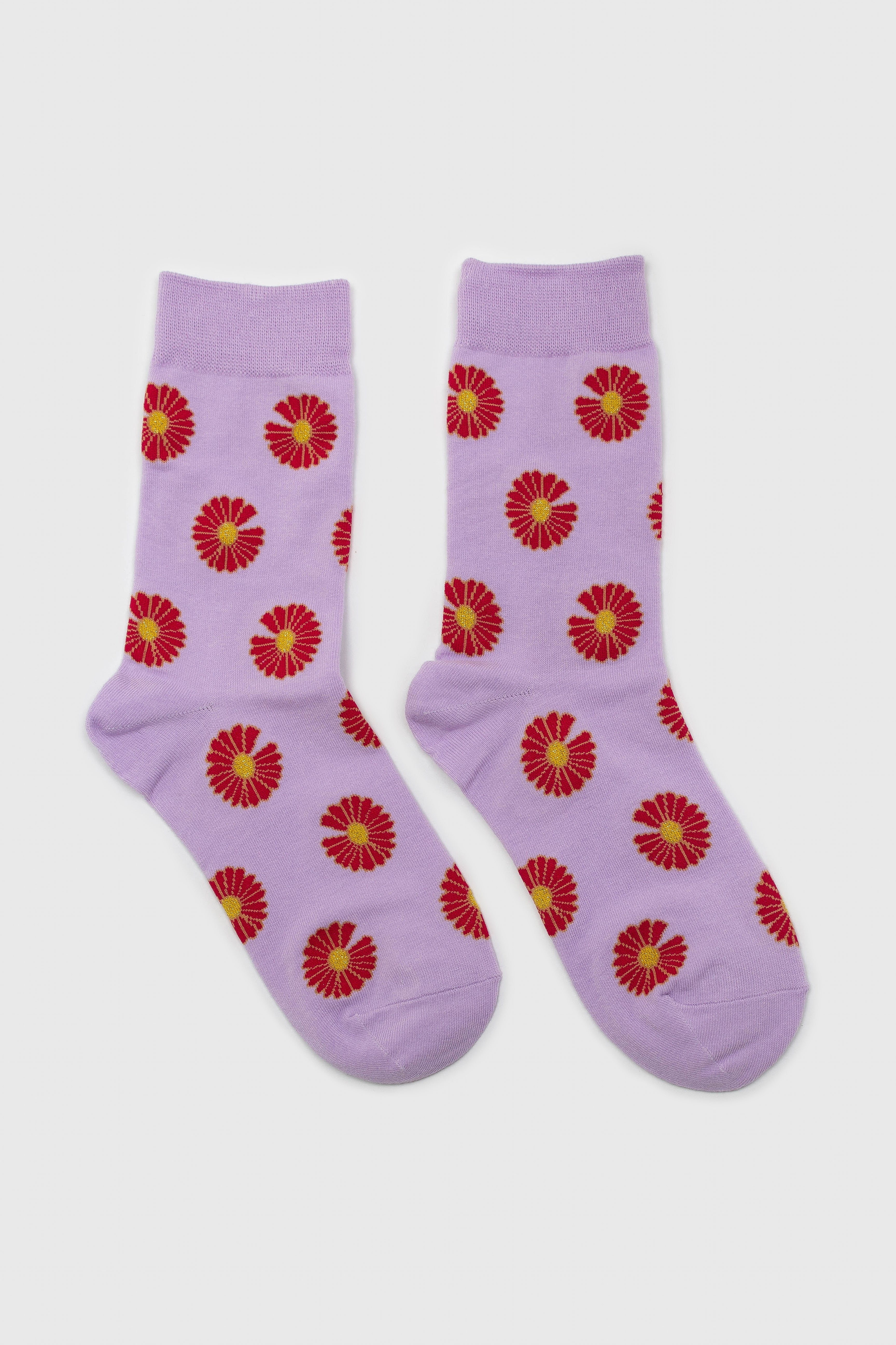 Lilac and red daisy print socks