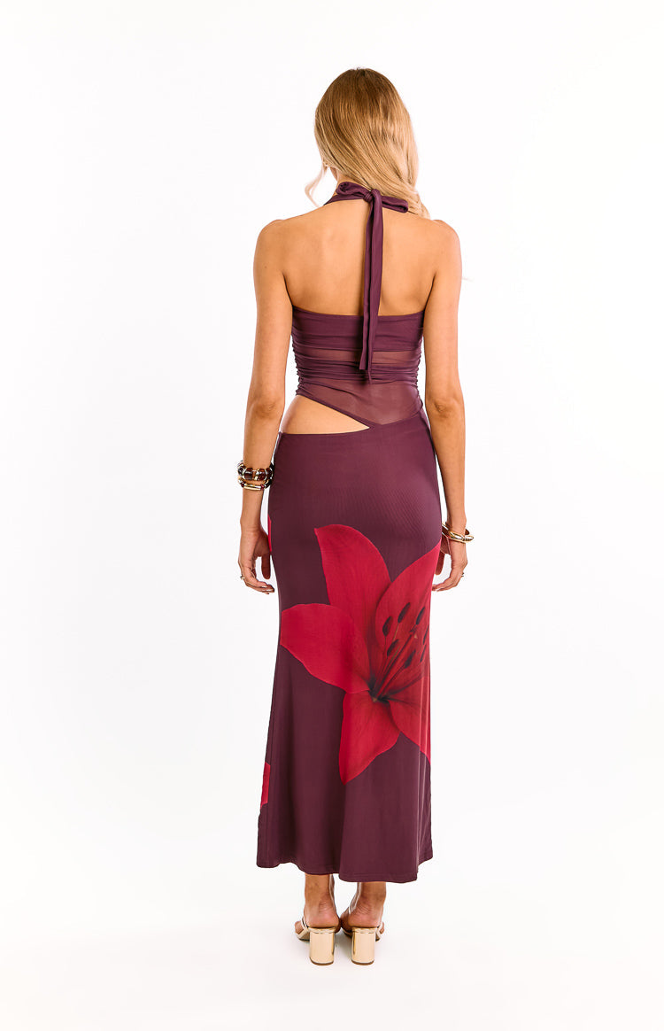 Lucinda Purple Floral Cut Out Maxi Dress