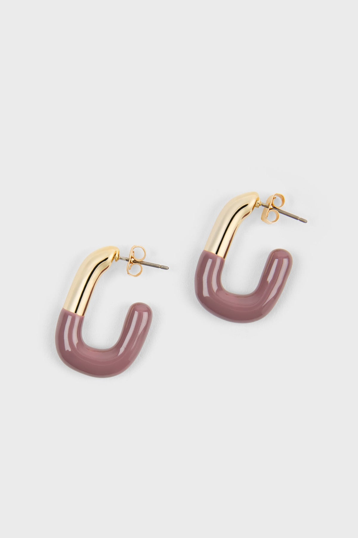 Mauve enamel dipped gold square large hoop earrings