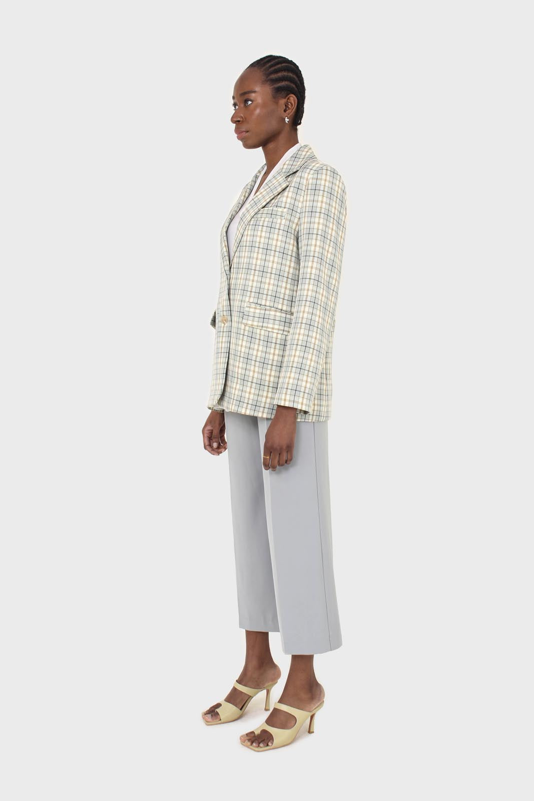 Mint green and beige check oversized blazer