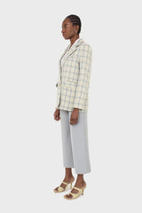 Mint green and beige check oversized blazer