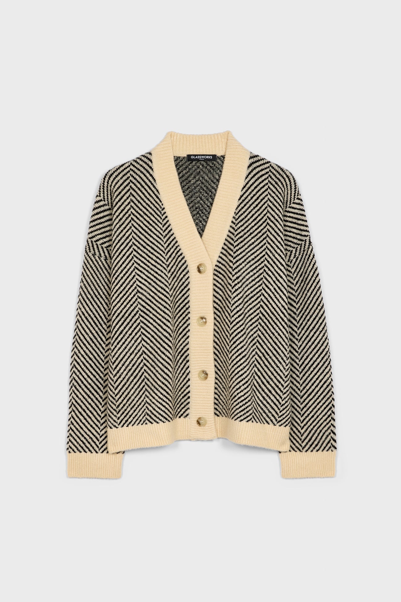 Ivory and black herringbone cardigan