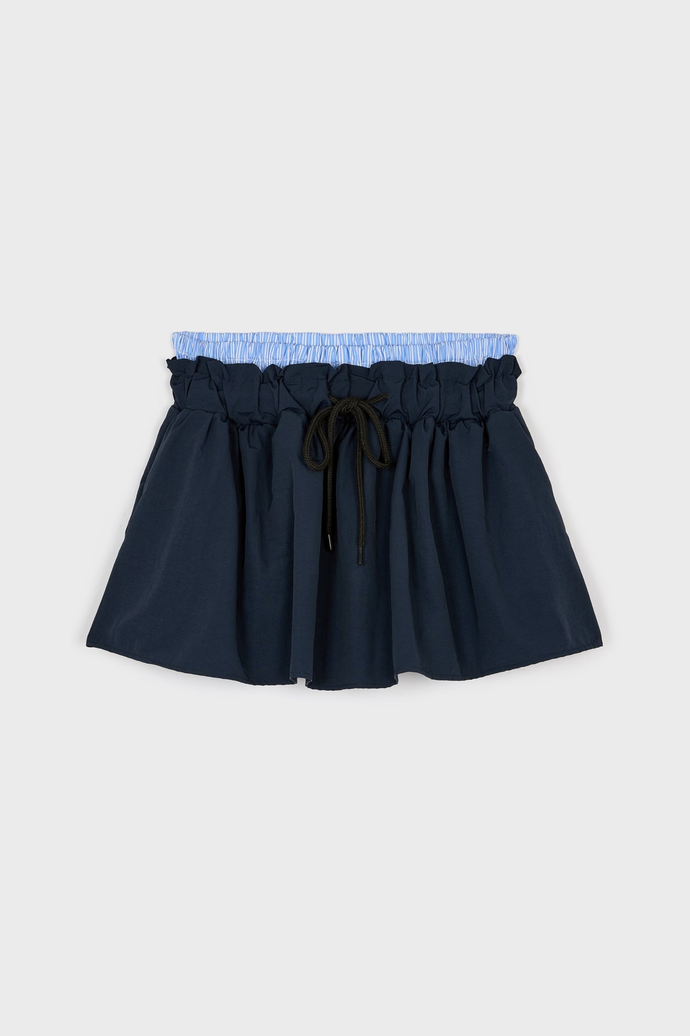 Navy blue and light blue striped shirting skort