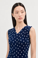 Navy blue and white polka dot ribbed tank