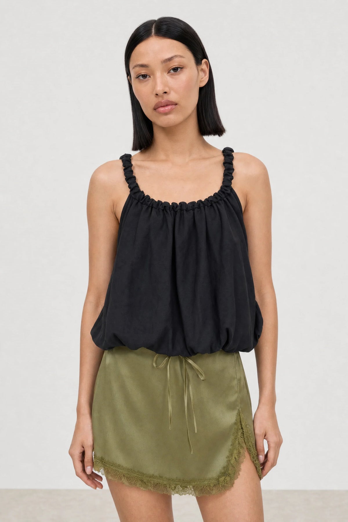 Navy blue braided strap blouson tank
