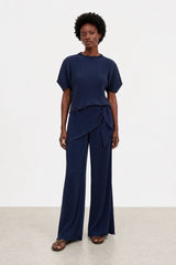 Navy blue ribbed flare trousers