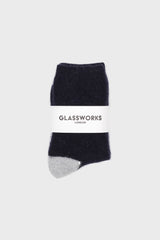Navy and grey furry color block angora socks