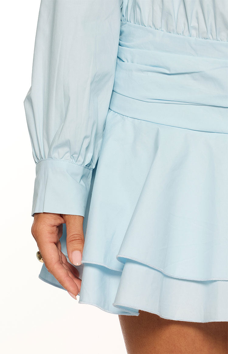 Nicolaini Light Blue Long Sleeve Mini Shirt Dress