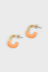 Orange enamel dipped gold square mini hoop earrings