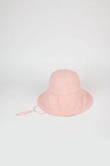 Pale pink nylon wide brim bucket hat
