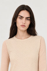 Pale yellow and pink polka dot striped long sleeved tee