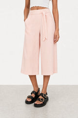 Pale pink vertical striped double button skirt