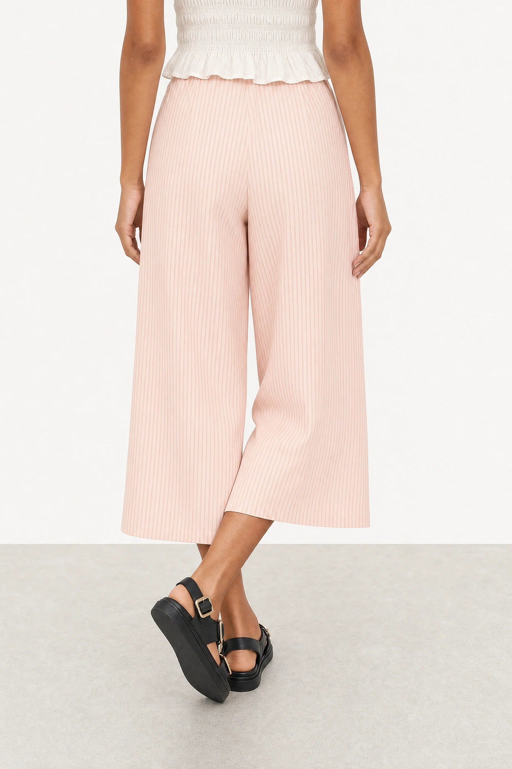 Pale pink vertical striped double button skirt