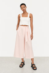Pale pink vertical striped double button skirt