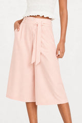 Pale pink vertical striped double button skirt