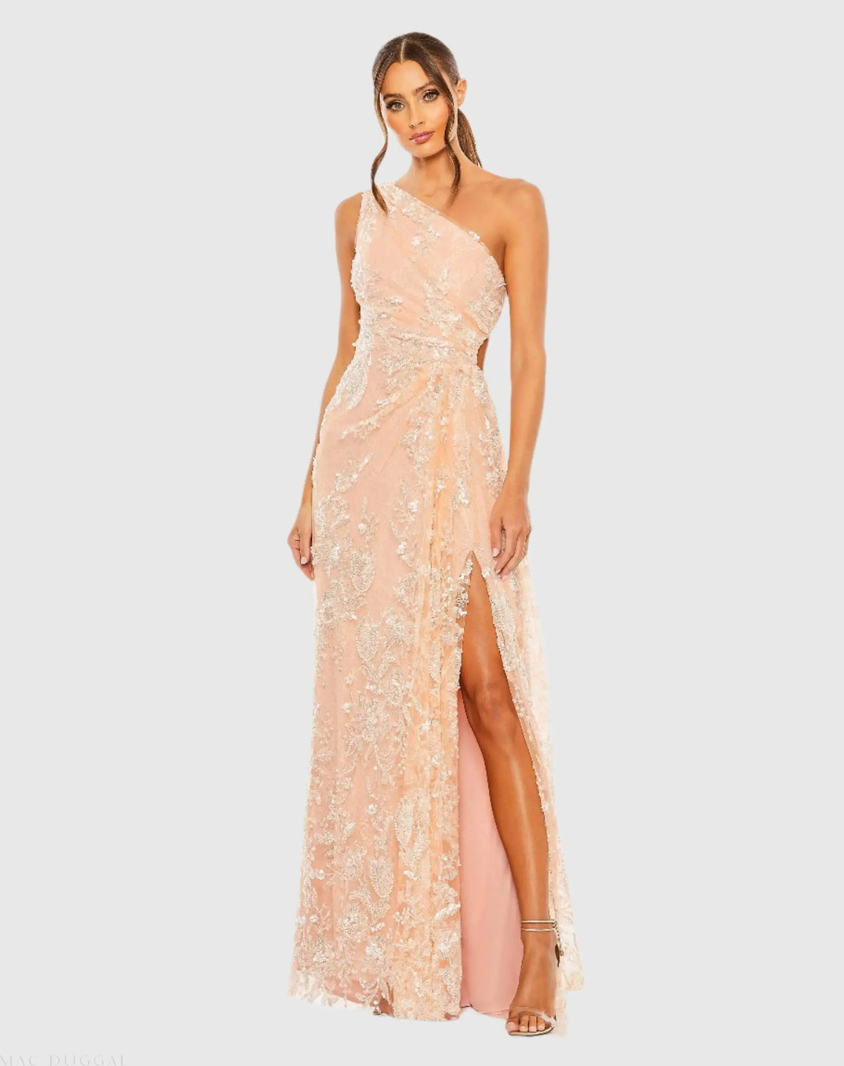 One Shoulder Side Cut Embellished Gown