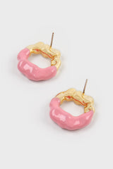 Pink enamel dipped gold organic circle earrings