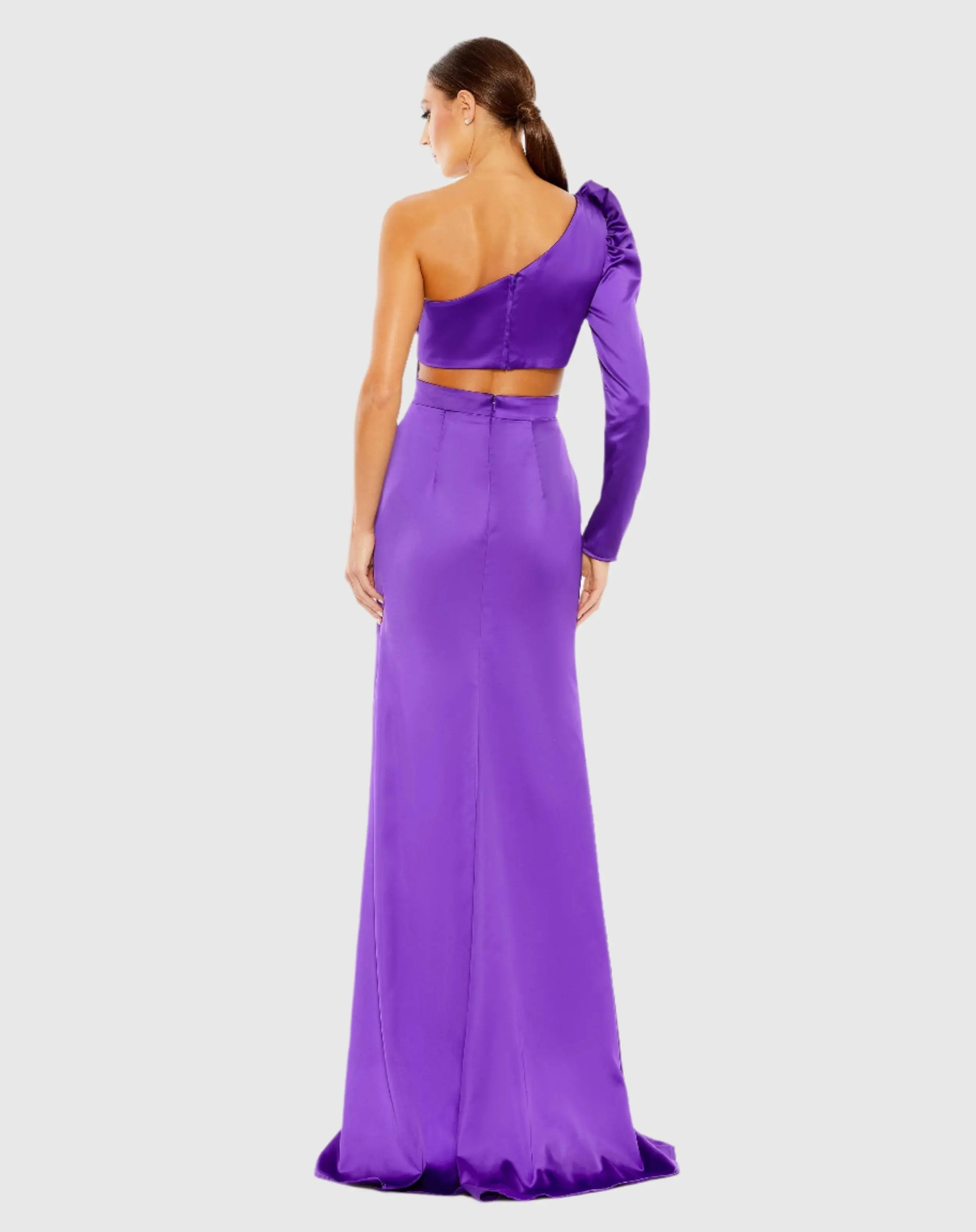 Purple Puff One Sleeve Cut Out Side Knot Gown