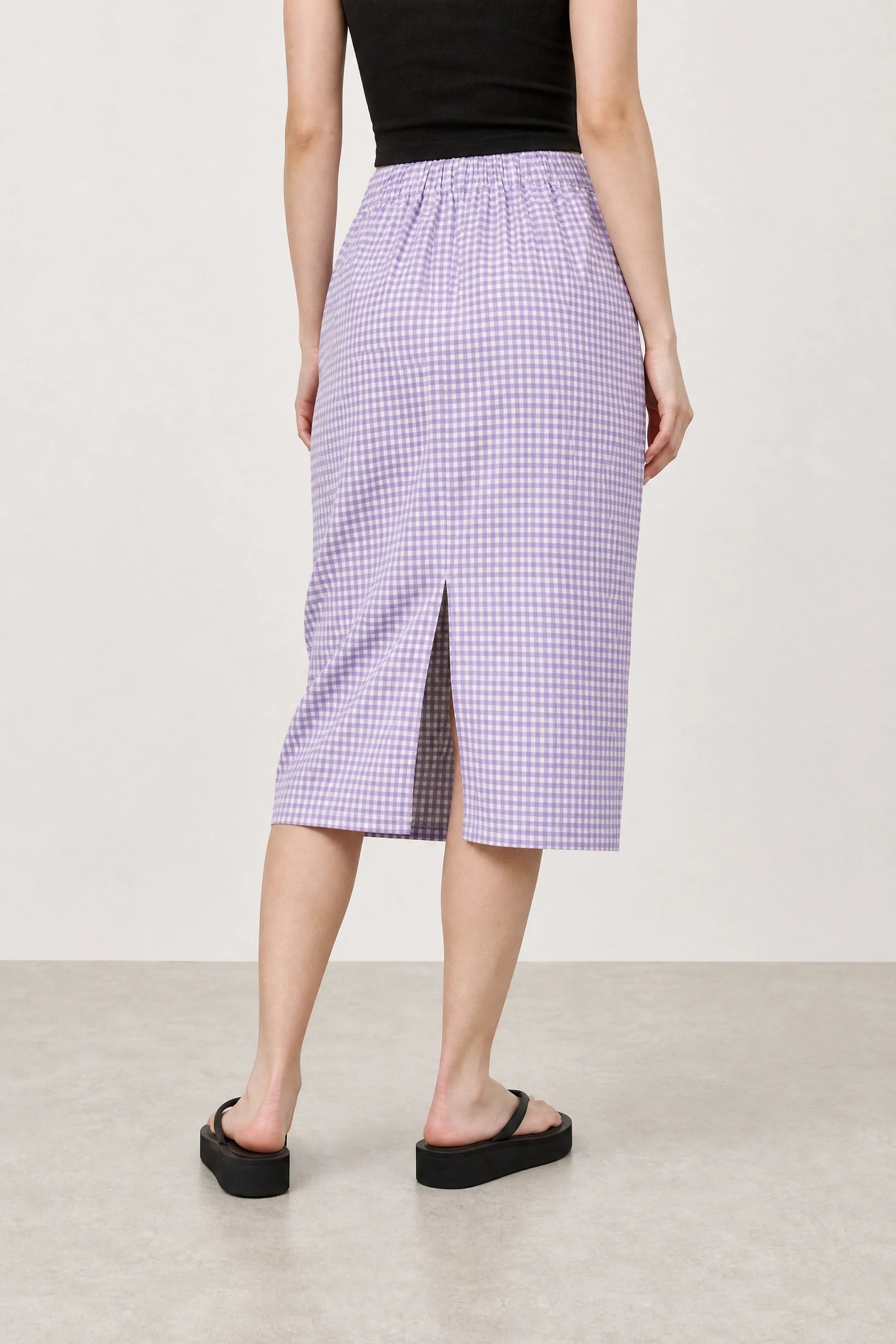 Purple gingham slit back pencil skirt