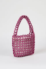 Purple wooden beaded mini shoulder bag