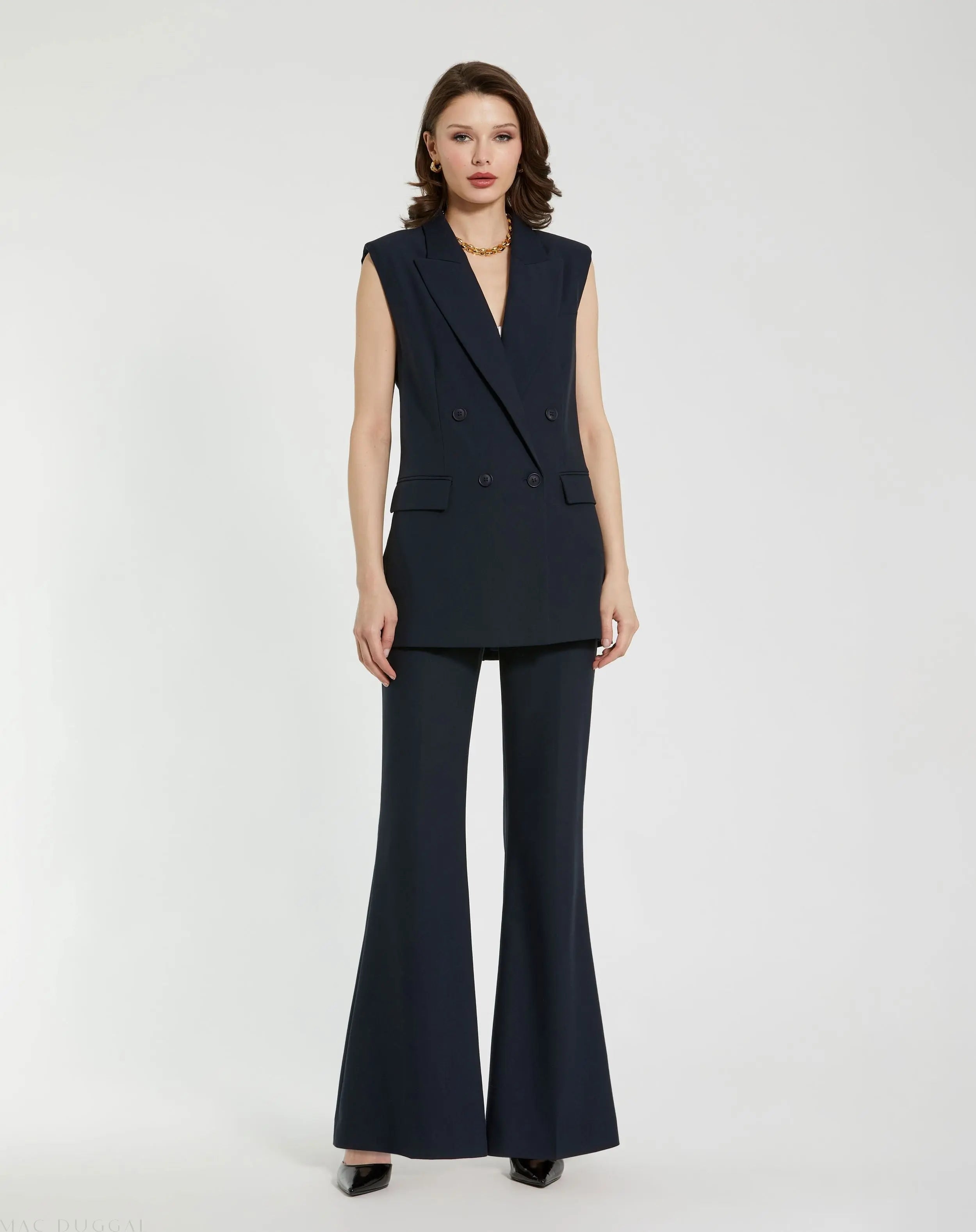 Navy Classic Crepe Flared Trouser Pant - FINAL SALE