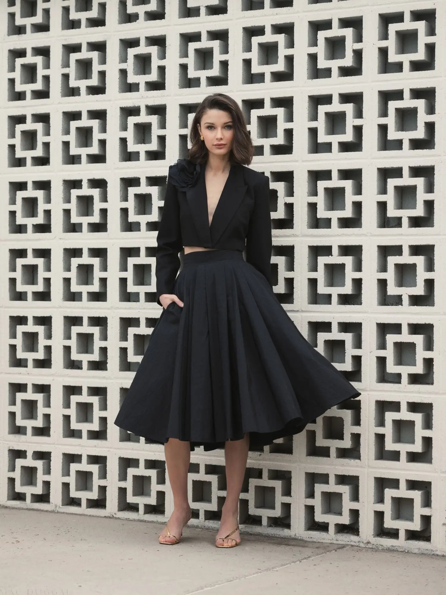 Black Notch Collar Crepe Cropped Tailored Blazer Jacket - Final Sale