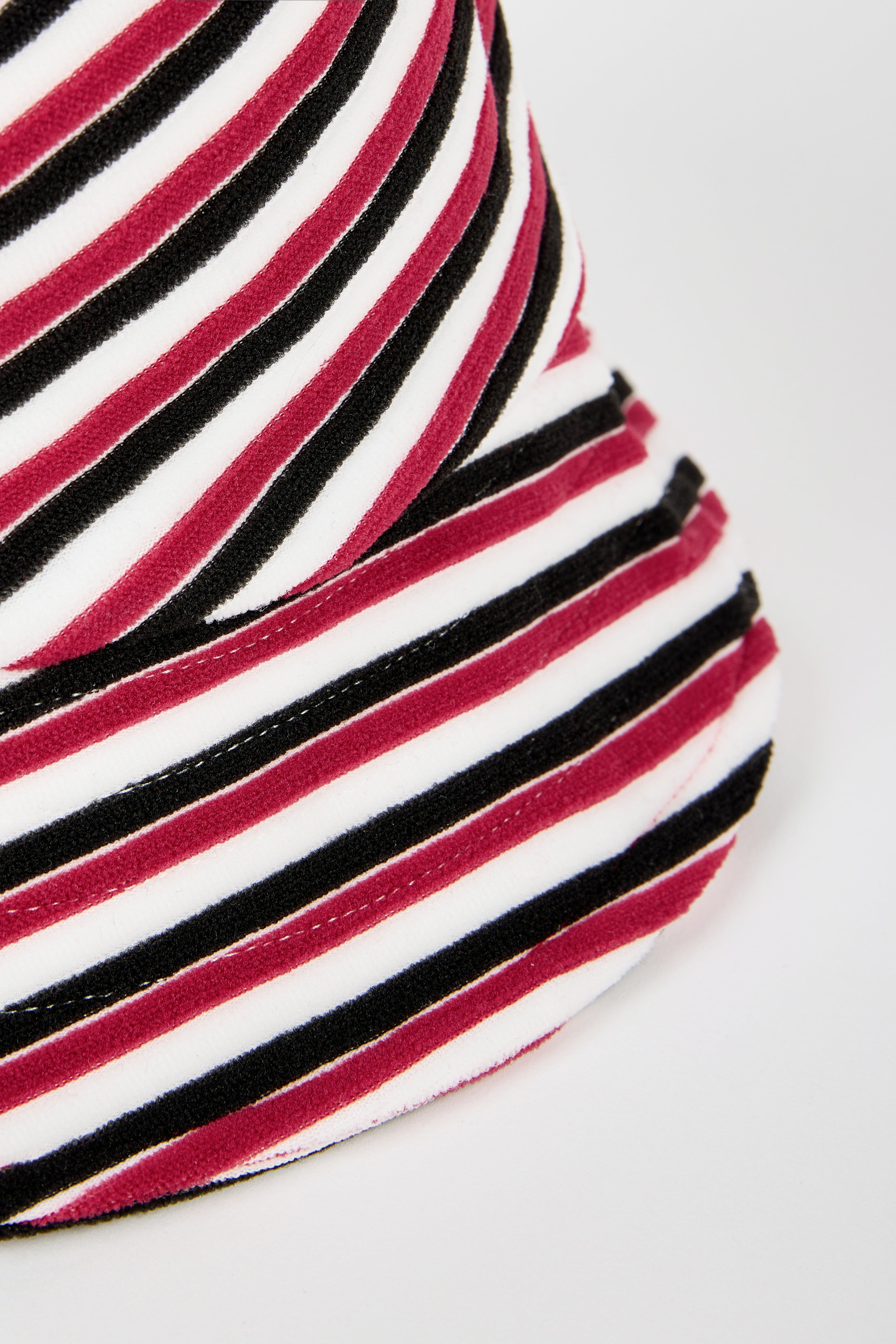 Red and white multistripe terrycloth bucket hat