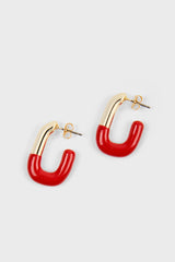 Red enamel dipped gold square large hoop earrings