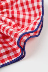 Red gingham and navy trim scrunchie