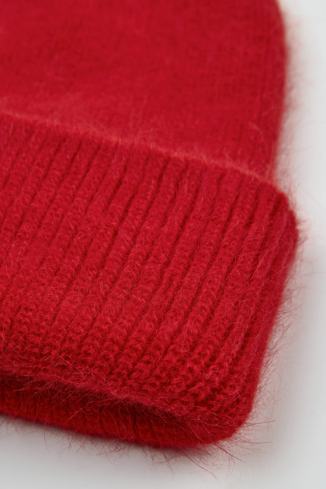 Red mohair beanie hat