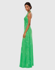 Green Halter Neck Sequin Gown