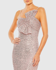 Pink Sequined Strapless Faux Bow Column Dress