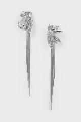 Silver jagged metal diamante multistrand drop earrings