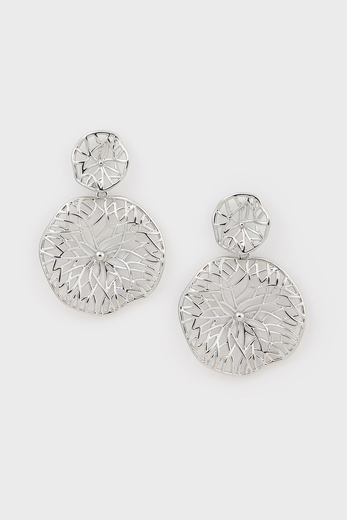 Silver organic lines double drop earrings