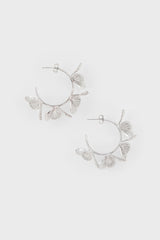 Silver ring of flowers hoop earrings