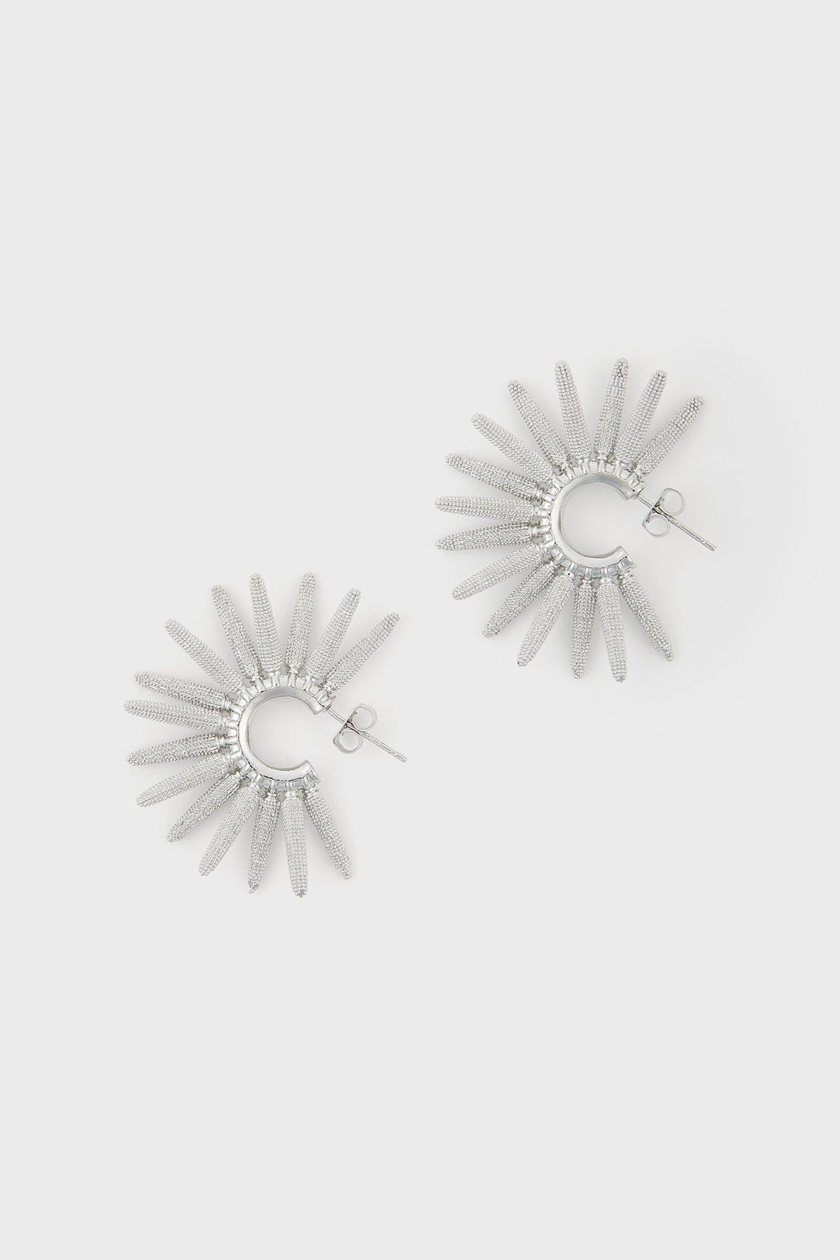 Silver thick cones starbust hoop earrings