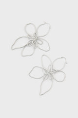 Silver wire flower hoop earrings