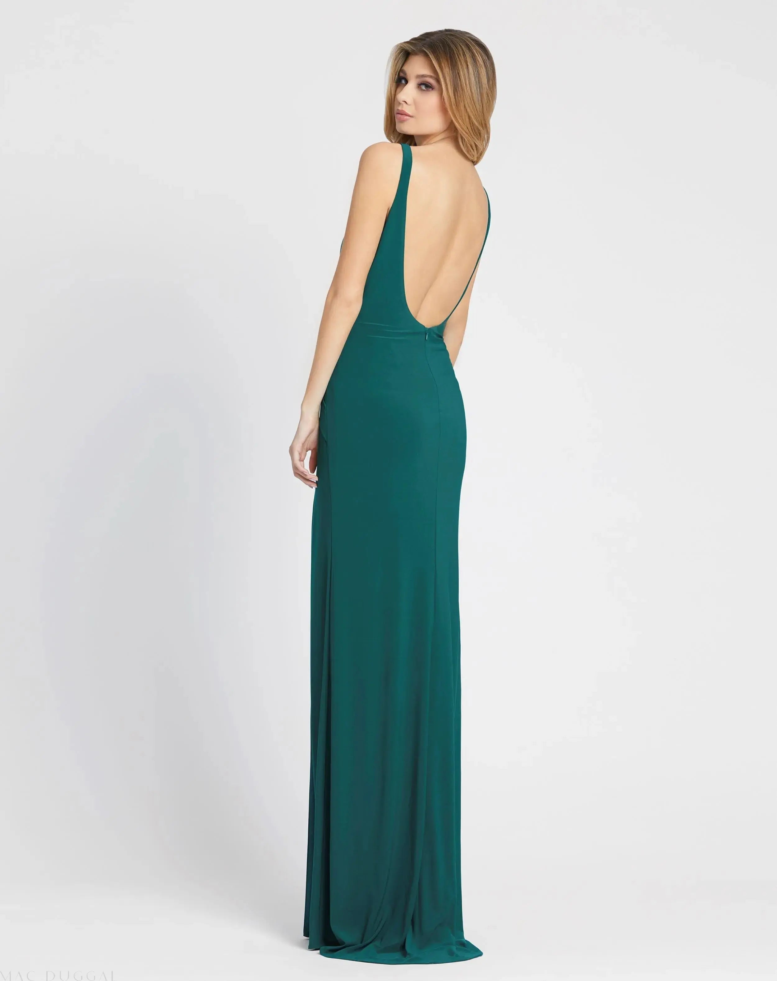 Green Sleeveless Ruched Side Knot Jersey Gown