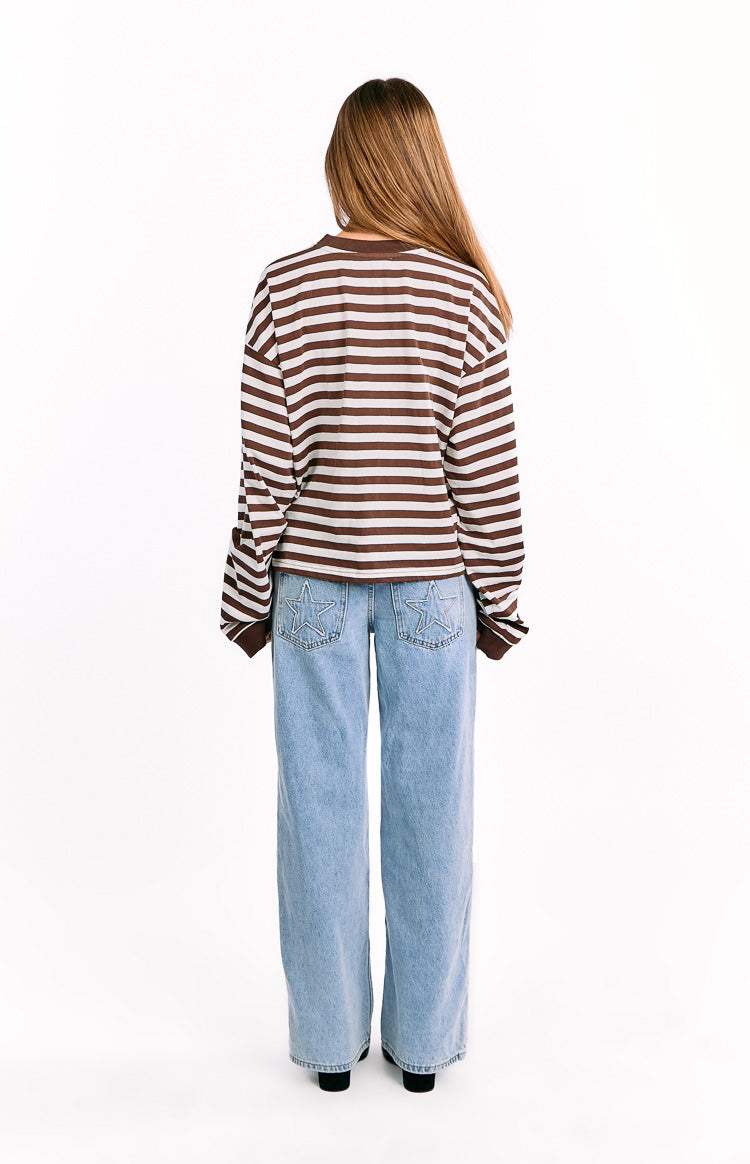 So Breezy Chocolate Stripe Long Sleeve Top