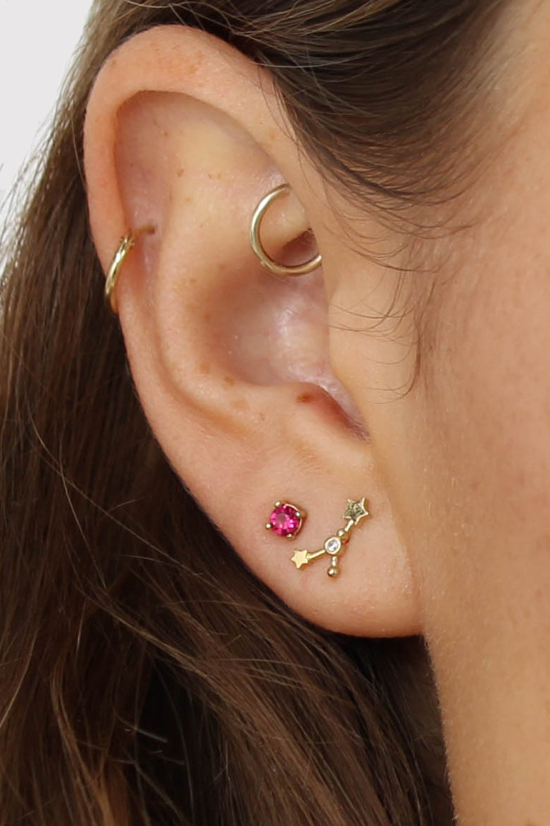 Gold birthstone zodiac earrings / Jul - Ruby red