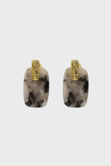 Ivory marble rectangle gold drop bar earrings